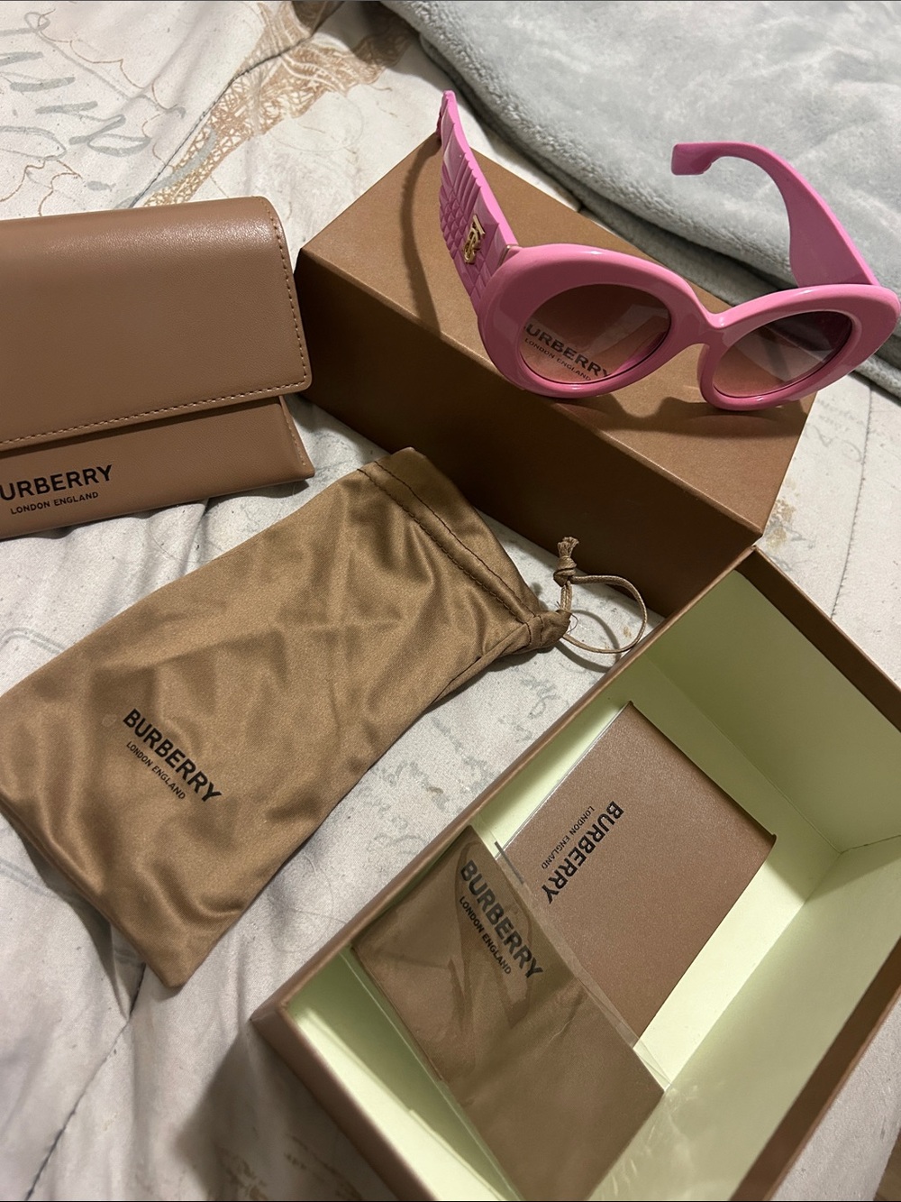 Burberry Pink Cat-Eye Sunglasses with Quilted Temple Detail